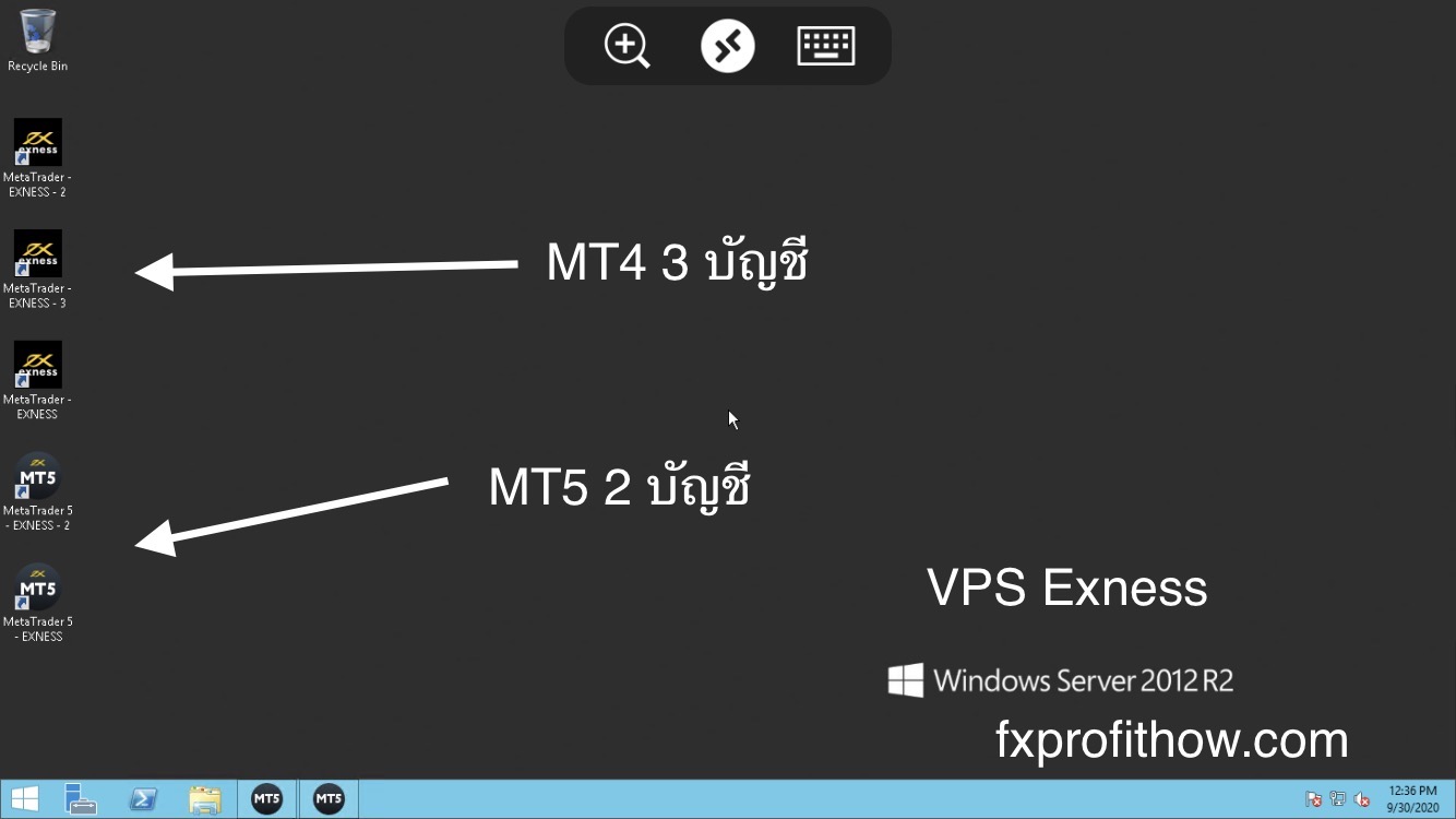 หน้าจอ Exness VPS Windows Server